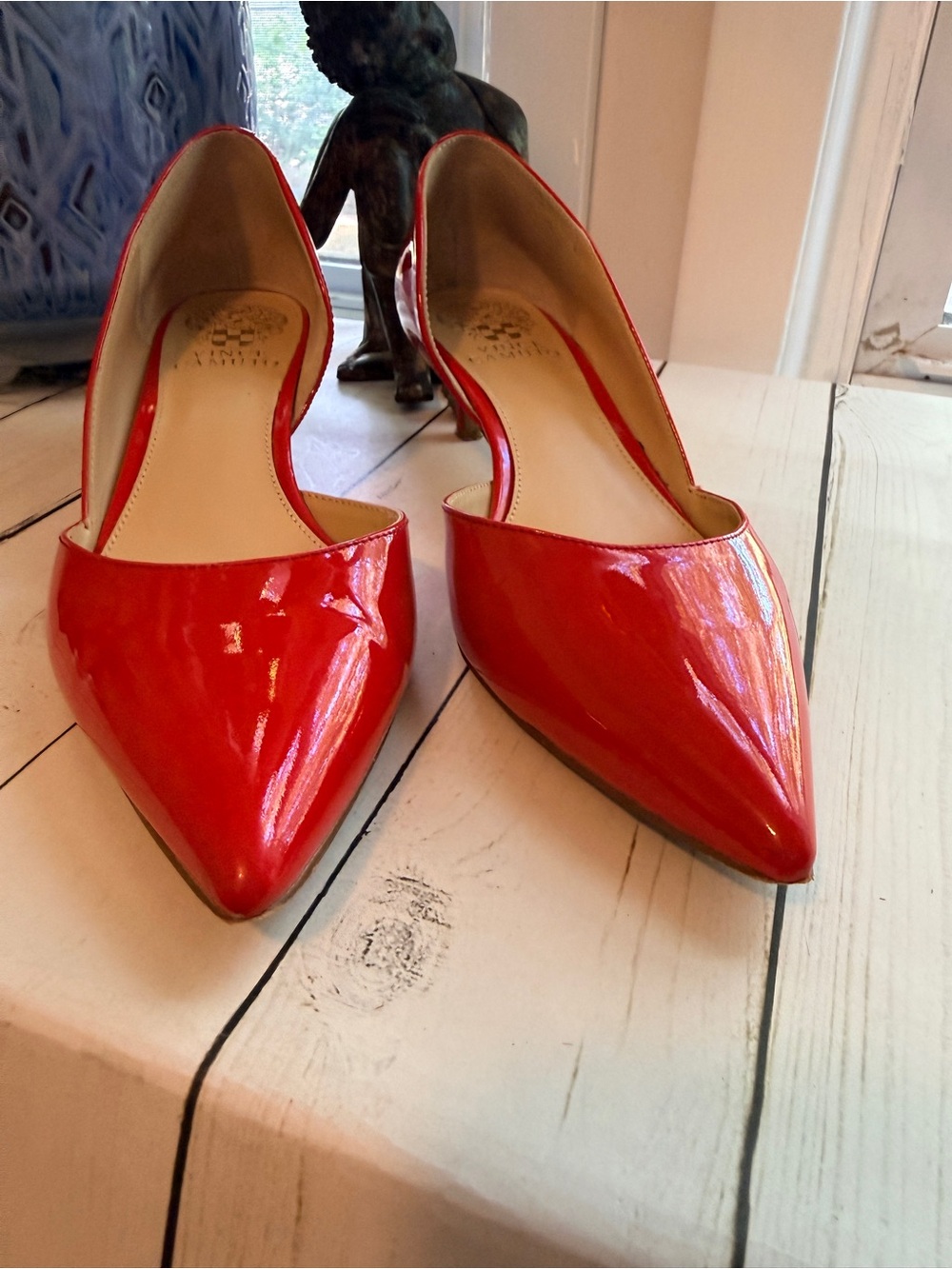 Vince Camuto | Red Patent Leather Pointed-Toe Kitten Heels - Picture 3 of 15